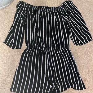 Black and White Striped Off-Shoulder Dress